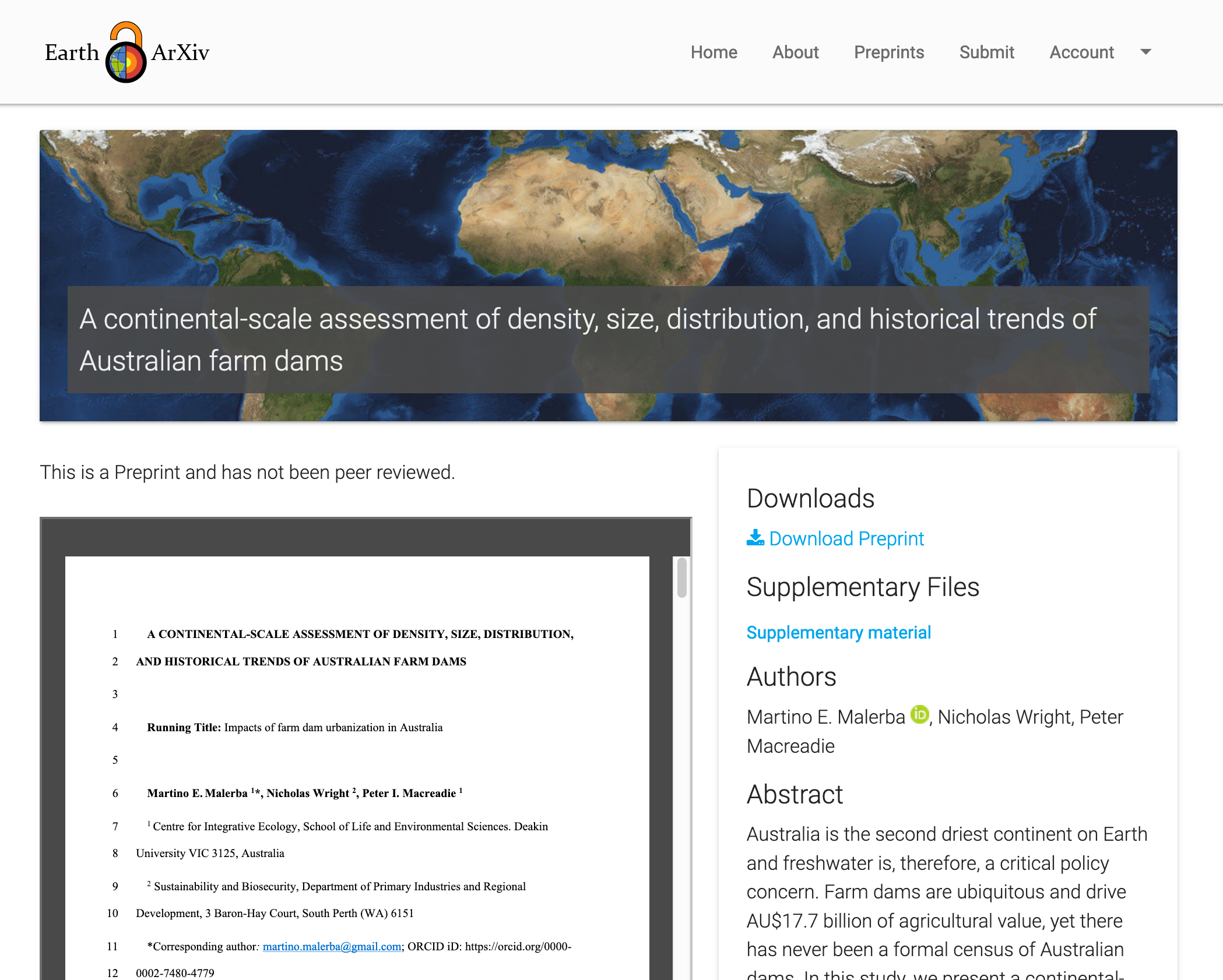 screenshot of an article on EarthArXiv