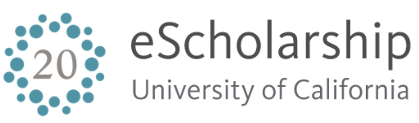 "eScholarship, University of California" dark grey on white, with "20" inside the eScholarship logo of a ring of turquoise circles