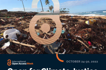 Open Access Week poster with trash-strewn beach